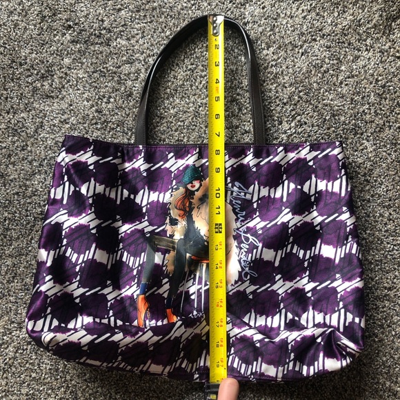 Henri Bendel Rare Izak Nylon Satin Purple Patterned Shopping Tote Disc. - Picture 7 of 10